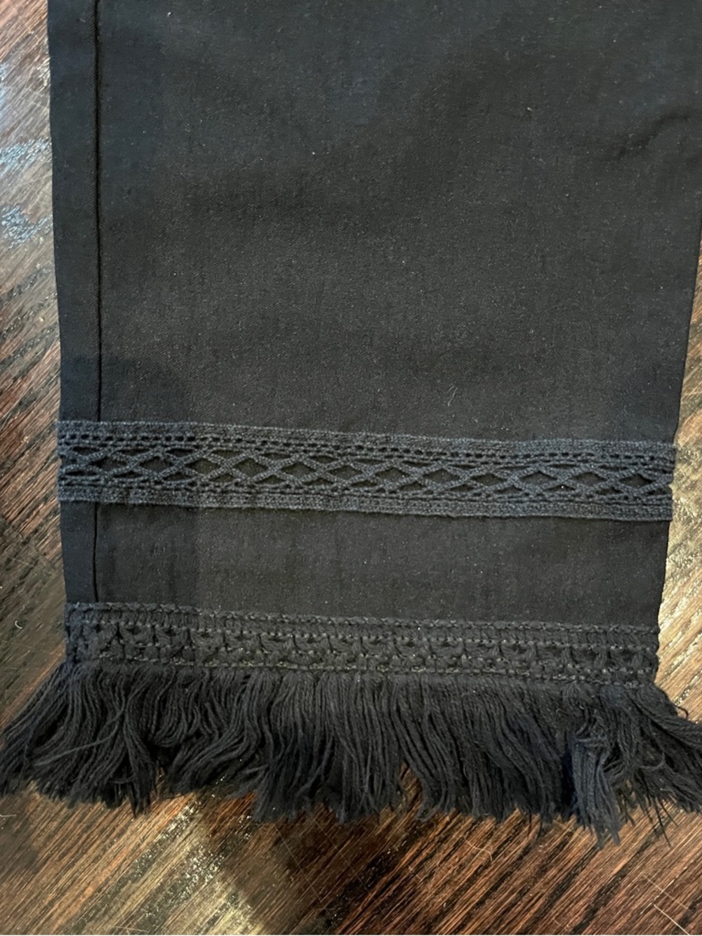 Attyre Black Cropped Fringe Hem Pants